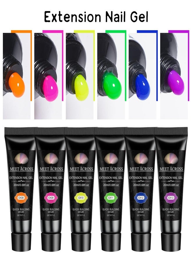 MEET ACROSS Neon Poly Nail Gel Set - 6 Colors Halloween Pink Neon Green Yellow Orange Bright Colors Poly Extension Nail Gel Polish Kit Soak Off UV Long Lasting Enhancement Solution for Salon DIY at Home - Image 4